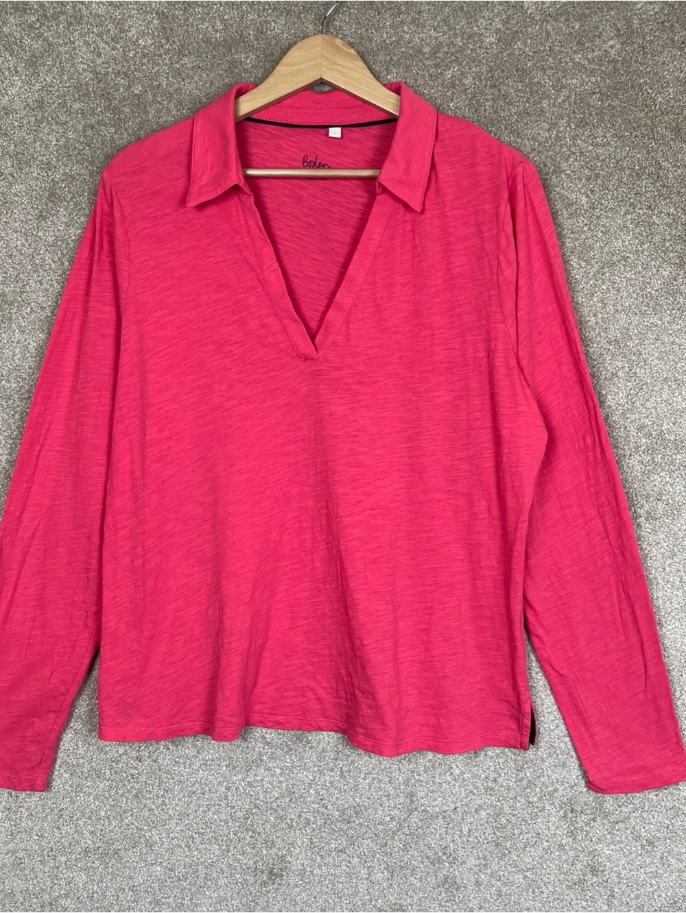 Boden Shirt Womens Large Pink Cotton Pullover Stretch Long Sleeve Collared-5271